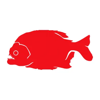 Polep vozidla SAMOLEPKA Piraňa 001 levá dravá ryba (10 - červená) NA AUTO, NÁLEPKA, FÓLIE, POLEP, TUNING, VLASTNÍ TEXT, TISK, AUTOSAMOLEPKY.cz, POLEPY, OBRÁZEK, LOGO, SAMOLEPKY