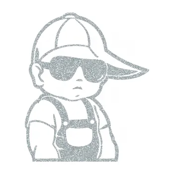 Samolepicí dekorace na vozidlo Dítě v autě 053 pravá chlapeček v kšiltovce (91 - Ultra Metalic stříbrná metalíza) SAMOLEPKA NA AUTO, NÁLEPKA, FÓLIE, POLEP, TUNING, VLASTNÍ TEXT, TISK, AUTOSAMOLEPKY.cz, POLEPY, OBRÁZEK, LOGO, 3D STICKERS