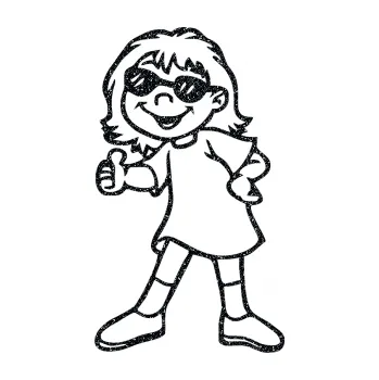 Autodoplněk Samolepka na auto Dítě v autě 015 levá malá slečna s brýlemi (85 - Ultra Metalic černá) NÁLEPKA, FÓLIE, POLEPY, TUNING, VLASTNÍ TEXT, TISK, AUTOSAMOLEPKY.cz, SAMOLEPKY, OBRÁZEK, LOGO, VÝROBA, PRODEJ