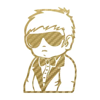 Samolepicí dekorace na vozidlo Dítě v autě 059 levá chlapec s brýlemi (59 - 3D karbon zlatý) SAMOLEPKA NA AUTO, NÁLEPKA, FÓLIE, POLEP, TUNING, VLASTNÍ TEXT, TISK, AUTOSAMOLEPKY.cz, POLEPY, OBRÁZEK, LOGO, 3D STICKERS