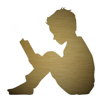samolepka Děti silueta 002 levá chlapec s knížkou (64 - škrábaný kov zlatý) SAMOLEPKA NA AUTO, NÁLEPKA, FÓLIE, POLEP, TUNING, VLASTNÍ TEXT, TISK, AUTOSAMOLEPKY.cz, POLEPY, OBRÁZEK, LOGO, 3D STICKERS