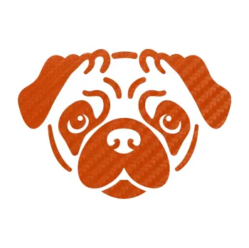 Polep vozidla Pes 067 Mopsík (54 - 3D karbon oranžový) SAMOLEPKA NA AUTO, NÁLEPKA, FÓLIE, POLEP, TUNING, VLASTNÍ TEXT, TISK, AUTOSAMOLEPKY.cz, POLEPY, OBRÁZEK, LOGO, 3D STICKERS