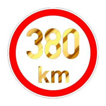 samolepka Maximální rychlost 380km - nejvyšší konstrukční rychlost (81 - chrom fólie zlatá zrcadlová) SAMOLEPKA NA AUTO, NÁLEPKA, FÓLIE, POLEP, TUNING, VLASTNÍ TEXT, TISK, AUTOSAMOLEPKY.cz, POLEPY, OBRÁZEK, LOGO, 3D STICKERS