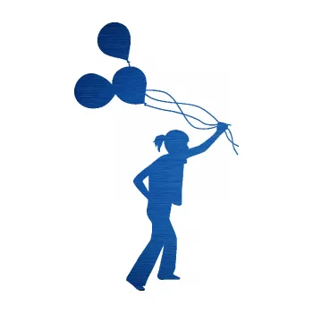 samolepka Děti silueta 006 pravá holka s balónky (65 - škrábaný kov modrý) SAMOLEPKA NA AUTO, NÁLEPKA, FÓLIE, POLEP, TUNING, VLASTNÍ TEXT, TISK, AUTOSAMOLEPKY.cz, POLEPY, OBRÁZEK, LOGO, 3D STICKERS