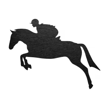 Samolepící dekorace SAMOLEPKA Kůň 020 levá skok s jezdcem (63 - škrábaný kov černý) NA AUTO, NÁLEPKA, FÓLIE, POLEP, TUNING, VLASTNÍ TEXT, TISK, AUTOSAMOLEPKY.cz, POLEPY, OBRÁZEK, LOGO, SAMOLEPKY