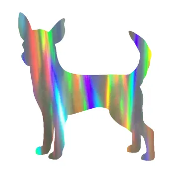 Polep vozidla SAMOLEPKA Pes 137 levá čivava (93 - Holografická) NA AUTO, NÁLEPKA, FÓLIE, POLEP, TUNING, VLASTNÍ TEXT, TISK, AUTOSAMOLEPKY.cz, POLEPY, OBRÁZEK, LOGO, SAMOLEPKY