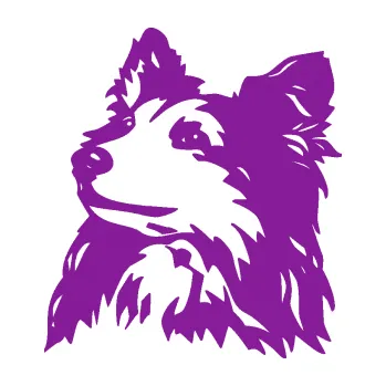 Polep vozidla Pes 141 levá šeltie (14 - fialová) SAMOLEPKA NA AUTO, NÁLEPKA, FÓLIE, POLEP, TUNING, VLASTNÍ TEXT, TISK, AUTOSAMOLEPKY.cz, POLEPY, OBRÁZEK, LOGO, 3D STICKERS