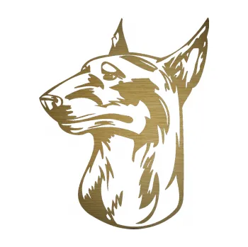 Polep vozidla SAMOLEPKA Pes 016 levá Bulteriér (64 - škrábaný kov zlatý) NA AUTO, NÁLEPKA, FÓLIE, POLEP, TUNING, VLASTNÍ TEXT, TISK, AUTOSAMOLEPKY.cz, POLEPY, OBRÁZEK, LOGO, SAMOLEPKY