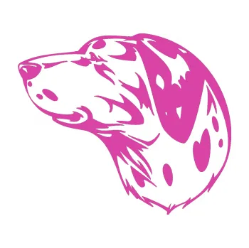 Polep vozidla SAMOLEPKA Pes 002 levá Dalmatin (16 - růžová) NA AUTO, NÁLEPKA, FÓLIE, POLEP, TUNING, VLASTNÍ TEXT, TISK, AUTOSAMOLEPKY.cz, POLEPY, OBRÁZEK, LOGO, SAMOLEPKY