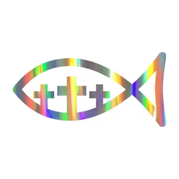 samolepka Jesus rybička 005 tři kříže křesťanský symbol (93 - Holografická) SAMOLEPKA NA AUTO, NÁLEPKA, FÓLIE, POLEP, TUNING, VLASTNÍ TEXT, TISK, AUTOSAMOLEPKY.cz, POLEPY, OBRÁZEK, LOGO, 3D STICKERS