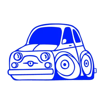 Polep vozidla SAMOLEPKA Fiat 500 karikatura levá (19 - modrá dynamic) NA AUTO, NÁLEPKA, FÓLIE, POLEP, TUNING, VLASTNÍ TEXT, TISK, AUTOSAMOLEPKY.cz, POLEPY, OBRÁZEK, LOGO, SAMOLEPKY
