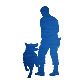 Samolepící dekorace SAMOLEPKA Psovod 001 levá (65 - škrábaný kov modrý) NA AUTO, NÁLEPKA, FÓLIE, POLEP, TUNING, VLASTNÍ TEXT, TISK, AUTOSAMOLEPKY.cz, POLEPY, OBRÁZEK, LOGO, SAMOLEPKY