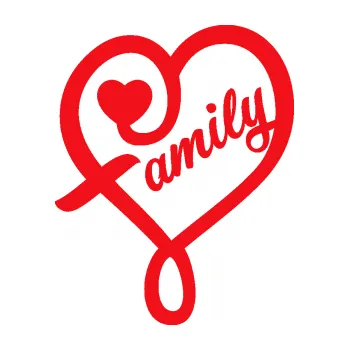 Samolepící dekorace SAMOLEPKA Family 001 nápis se srdíčkem (10 - červená) NA AUTO, NÁLEPKA, FÓLIE, POLEP, TUNING, VLASTNÍ TEXT, TISK, AUTOSAMOLEPKY.cz, POLEPY, OBRÁZEK, LOGO, SAMOLEPKY