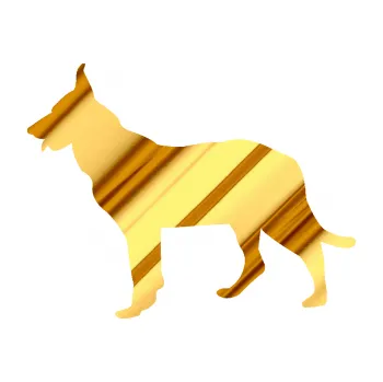 Autodoplněk Samolepka na auto Pes 079 levá Německý ovčák (81 - chrom fólie zlatá zrcadlová) NÁLEPKA, FÓLIE, POLEPY, TUNING, VLASTNÍ TEXT, TISK, AUTOSAMOLEPKY.cz, SAMOLEPKY, OBRÁZEK, LOGO, VÝROBA, PRODEJ