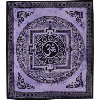 Přehoz na lůžko Přehoz na postel indický Om Yantra fialový 220 x 210 cm
