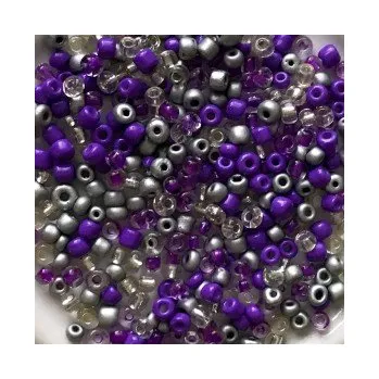 Dětské navlékací korálky Rokajl 9/0 - 7/0 fialovostříbrný mix