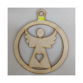 Vánoční dekorace Dřevěný výřez vánoční koule s andělem 270mm