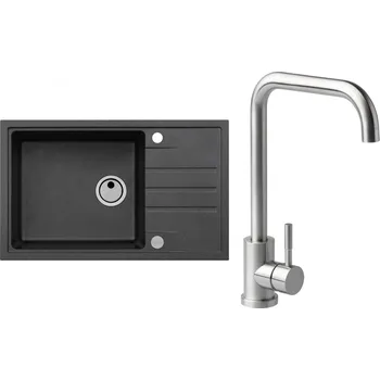 Set Alveus (dřez Intermezzo 130 Black 91 + baterie Angle Kartáčovaná ocel) SETA20034