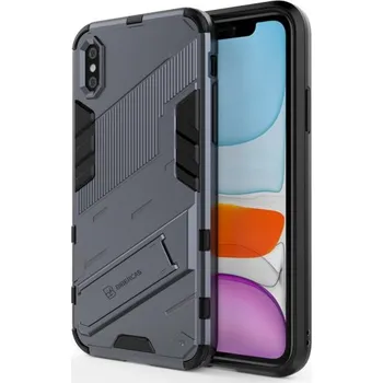 Pouzdro na mobilní telefon Odolný ochranný kryt se stojánkem pro iPhone XR - šedý