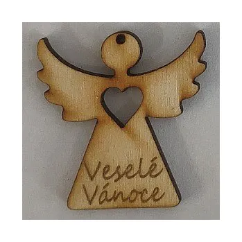Vánoční dekorace Dřevěný výřez anděl Veselé Vánoce 46x46mm
