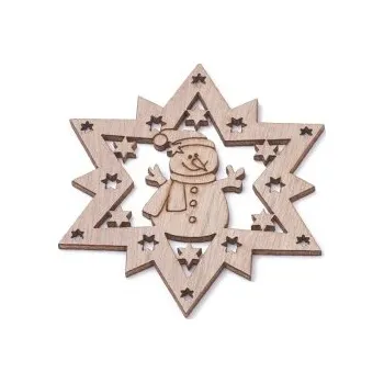 Dětské navlékací korálky Dřevěný výřez sněhulák ve hvězdě 80x80mm
