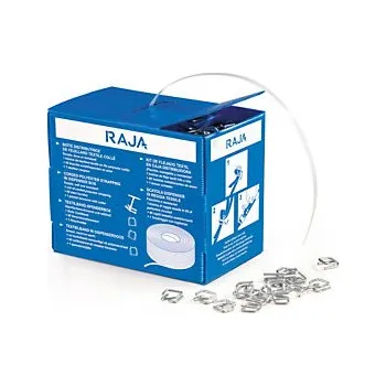 Stahovací páska Páskovací sada textilní vázací pásky v krabici 16 mm, návin 200 m, standardní, pevnost v tahu 430kg | RAJA - Balení po 1 ks