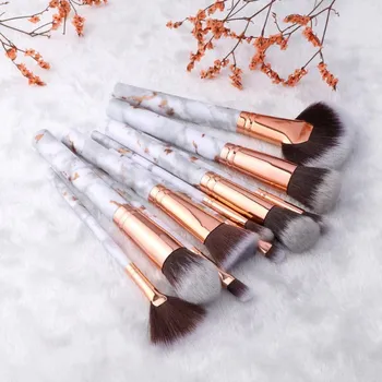 Kosmetický štětec Štětce na makeup 10 ks Rose Gold White Marble