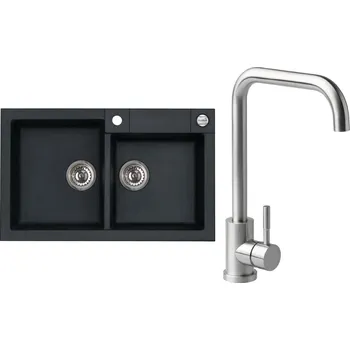 Set Alveus (dřez Rock 90 Black 91 + baterie Angle Kartáčovaná ocel) SETA20107