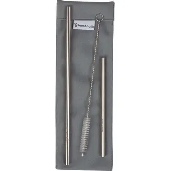 Sada nerezových brček mix (krátké + dlouhé + kartáček) - šedý pytlík, Bamboolik