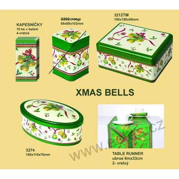 Dóza na potraviny IHR CHRISTMAS BELLS plechová dóza na cukroví 3212 zvonky s červenou mašlí a větvičky cesmíny