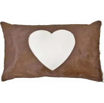 Dekorativní polštářek Hnědý kožený polštář se srdcem (bos taurus taurus) - 50*30*5cm