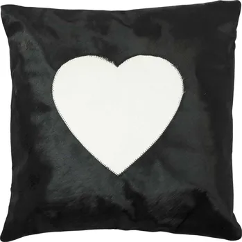 Dekorativní polštářek Černý kožený polštář se srdcem (bos taurus taurus) - 45*45*5cm