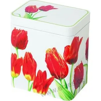 Dóza na potraviny IHR RED TULIP obdélníková plechová dóza 3100 červené tulipány na bílé