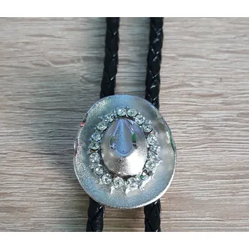 Kravata Westernové bolo - Stříbrný klobouk s krystalky