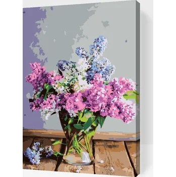 Malování podle čísel - Šeřík ve váze Velikost: 40x60cm, Rámování: Pouze srolované plátno