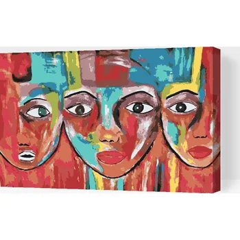 Malování podle čísel - Barevné tváře Velikost: 40x60cm, Rámování: Pouze srolované plátno