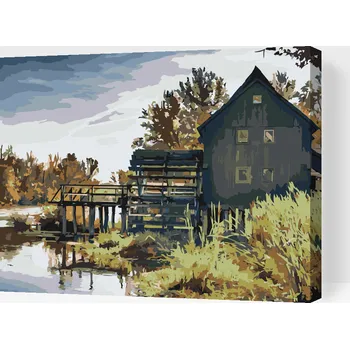 Malování podle čísel - Vodní mlýn Velikost: 40x50cm, Rámování: Pouze srolované plátno