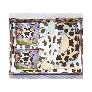 KRAVIČKA 2 šálky, 2 podšálky, 2 lžičky