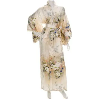 Dámský župan Japonské dámské hedvábné kimono Hana Silk Creme dlouhé