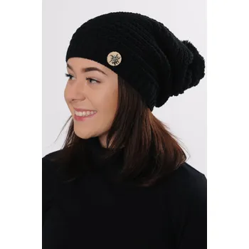 Čepice R-JET Dámská černá prodloužená pletená zimní čepice s bambulí
