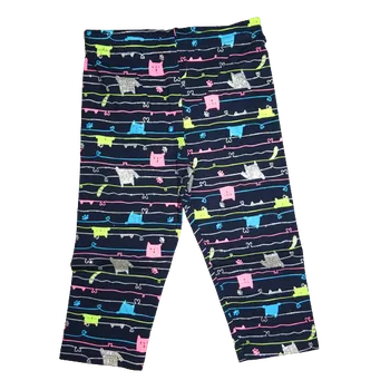 Dívčí 3/4 tm. modré bavlněné legínky s třpytivými kočičkami. 116
