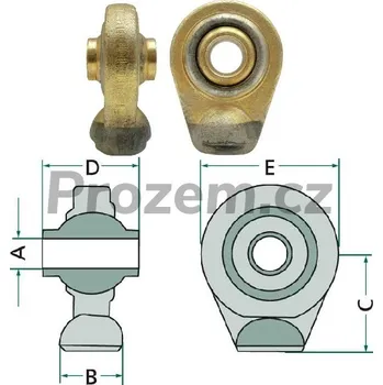 Čep řízení Kulový kloub Kat.2, A=25,4mm, B=30mm, C=73mm, D=51mm, E=72mm