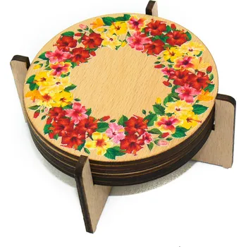 Podtácek art-wood.cz Dřevěné podtácky - květ ibišku
