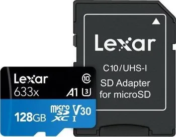 Paměťová karta Lexar Micro SD Card SDXC 128 GB High-Performance 633x UHS-I + SD adaptér (LSDMI128BB633A)