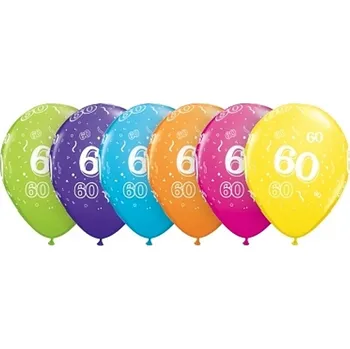 Latexové balónky s číslem 60 - pastelové barvy 6ks