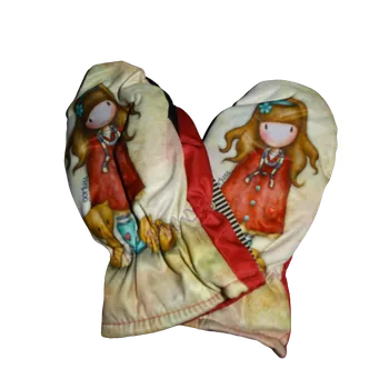 Rukavice Dívčí palcové červené rukavice s panenkou Gorjuss. 3-4 roky