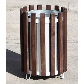 Odpadkový koš Venkovní odpadkový koš dřevěný kulatý, objem 45 l, slevy