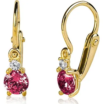 Náušnice Dětské náušnice ze žlutého zlata s červeným a čirým zirkonem