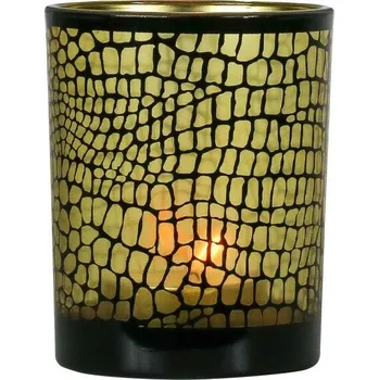 Svícen Hnědo černý skleněný svícen Croco na čajovou svíčku M - 10*10*12,5 cm