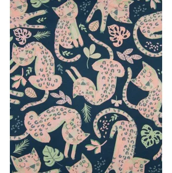 Metráž látka teplákovina nepočesaná leopard navy| RTex